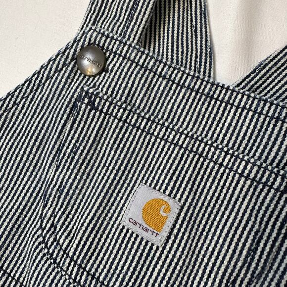 Carhartt Blue Striped Jean Denim Shortalls Snap Opening 24 Months - Picture 2 of 7